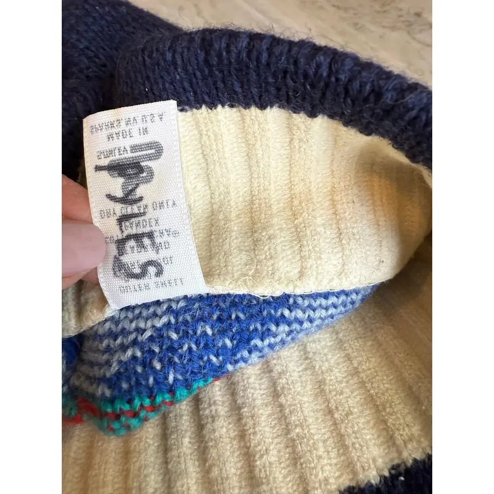 Vintage 80s Smiley Wool Ski Beanie hat Blue Red